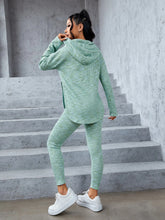 Space Dye Drop Shoulder Split Hem Drawstring Hoodie & Leggings